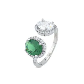AN500V Anello con due zirconi circolari bianco e verde e zirconi    