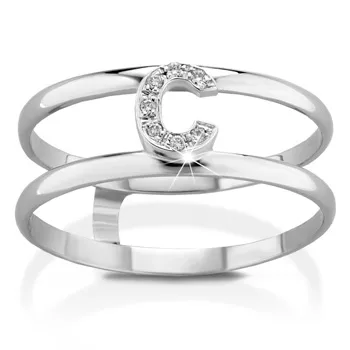 Anello VERA in oro bianco 18kt e iniziale C con diamanti naturali