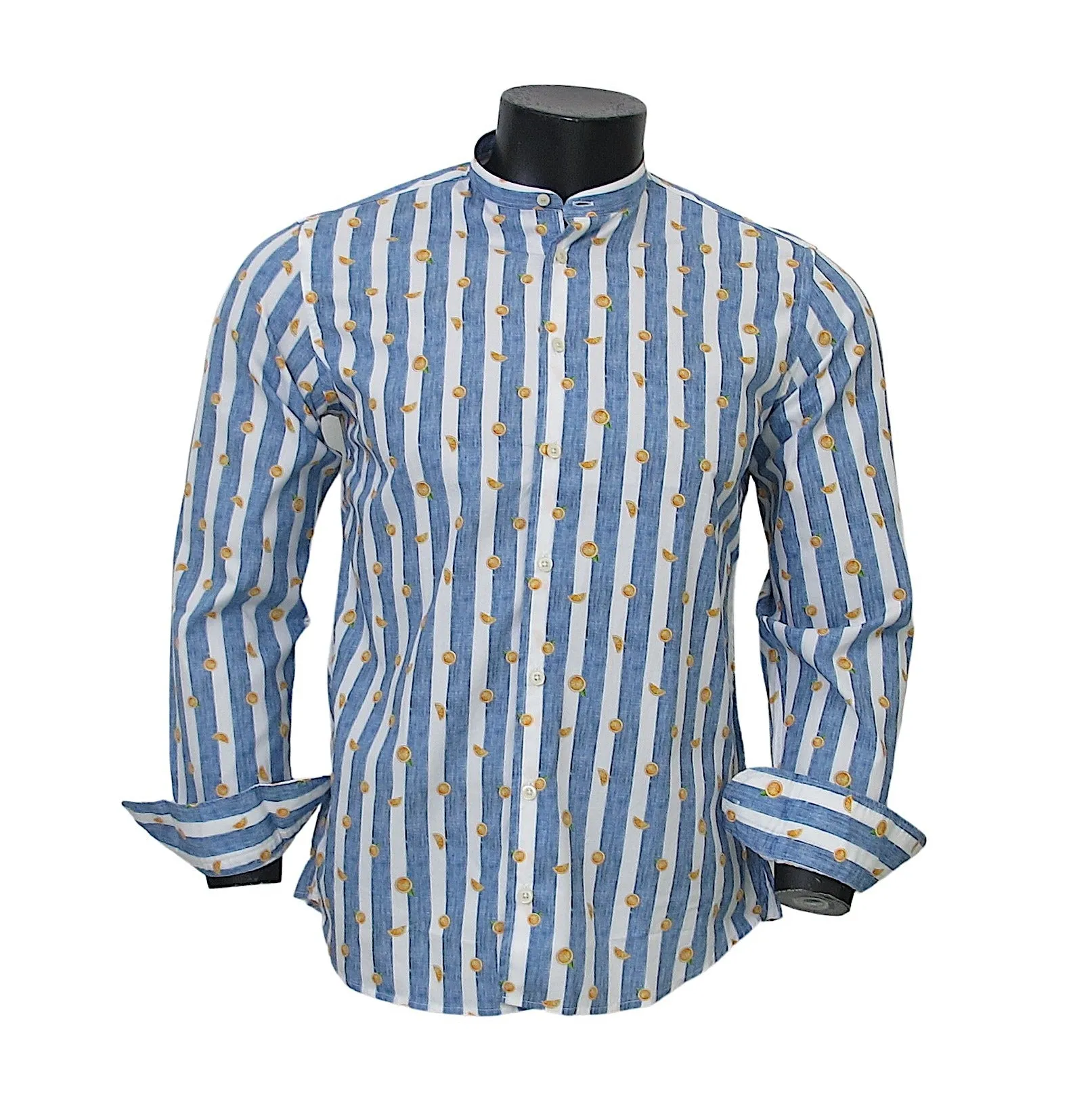 BASTONCINO camicia uomo collo coreana SIMO B1828 BIANCO AZZURRO estate 2021