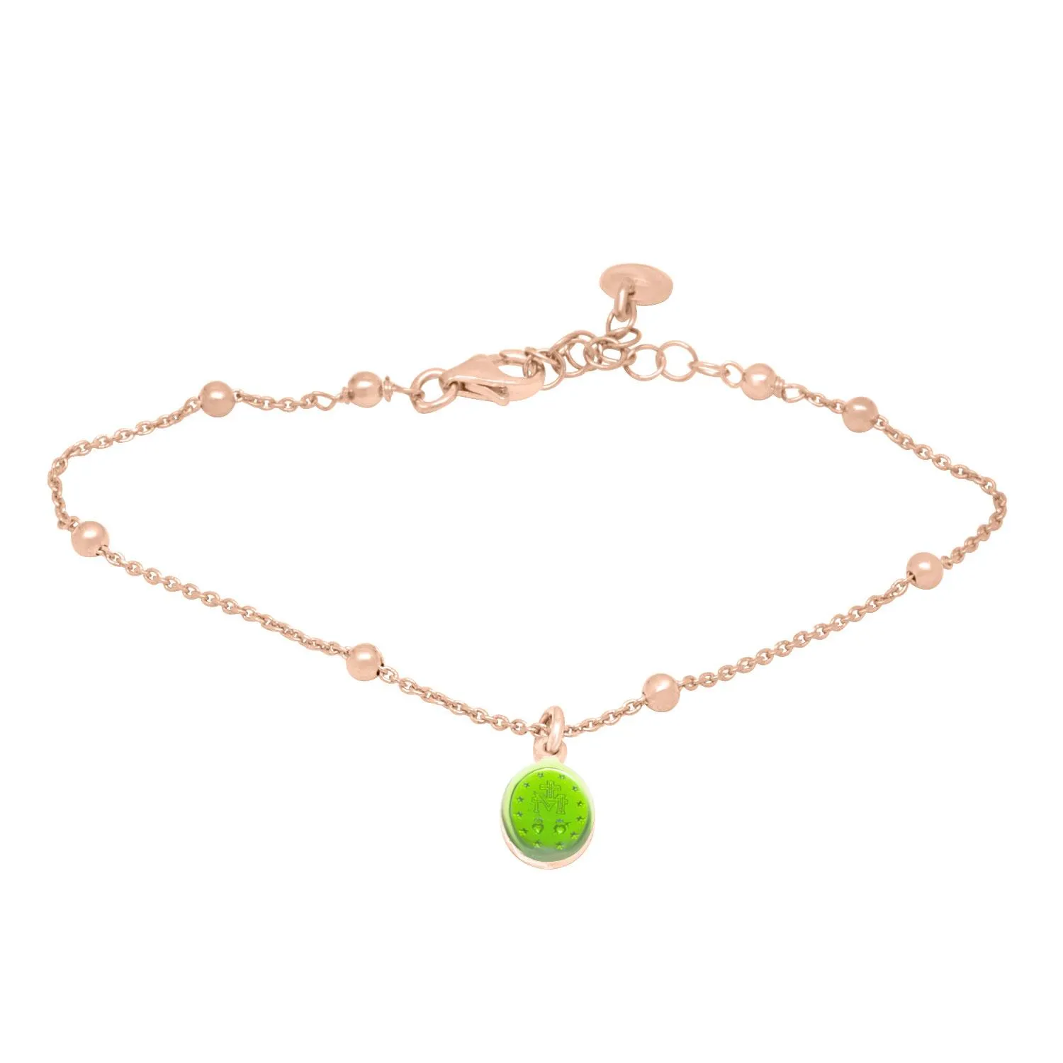 Bracciale design in argento rosè con pendente verde