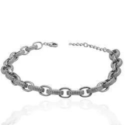 Bracciale donna in argento 925 rodiato maglia con ovali con zirconi bianchi