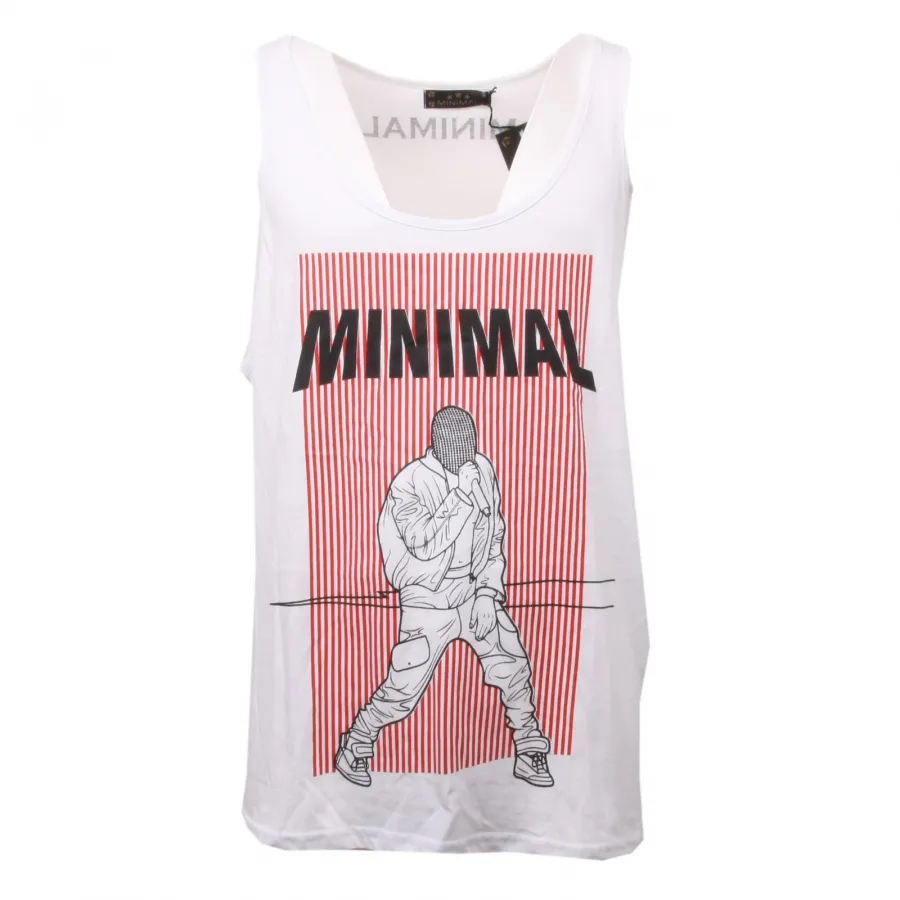 C0655 maglia uomo MINIMAL canotta bianco/rosso/nero t-shirt sleeveless men