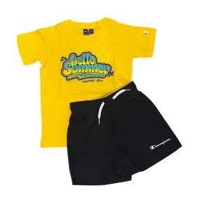 Champion completo da ragazzo maglietta manica corta e pantaloncino Boxer mare 306792 YS011 giallo-blu