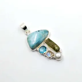 Ciondolo LARIMAR TORMALINA VERDE ADULARIA TOPAZIO PERLA su Argento 925