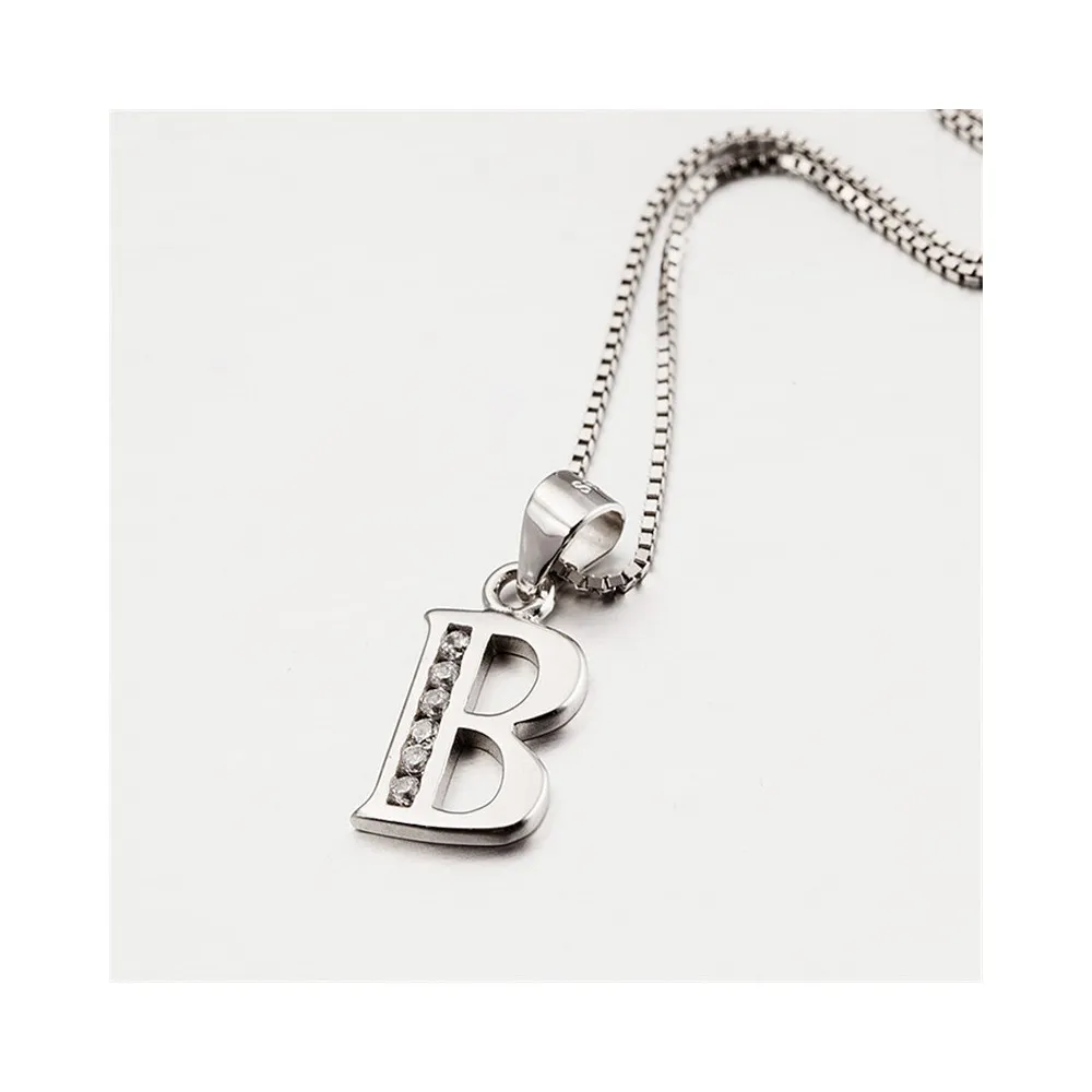 COLLANA CIONDOLO LETTERA INIZIALE B IN ARGENTO RODIATO ORO BIANCO E BRILLANTI