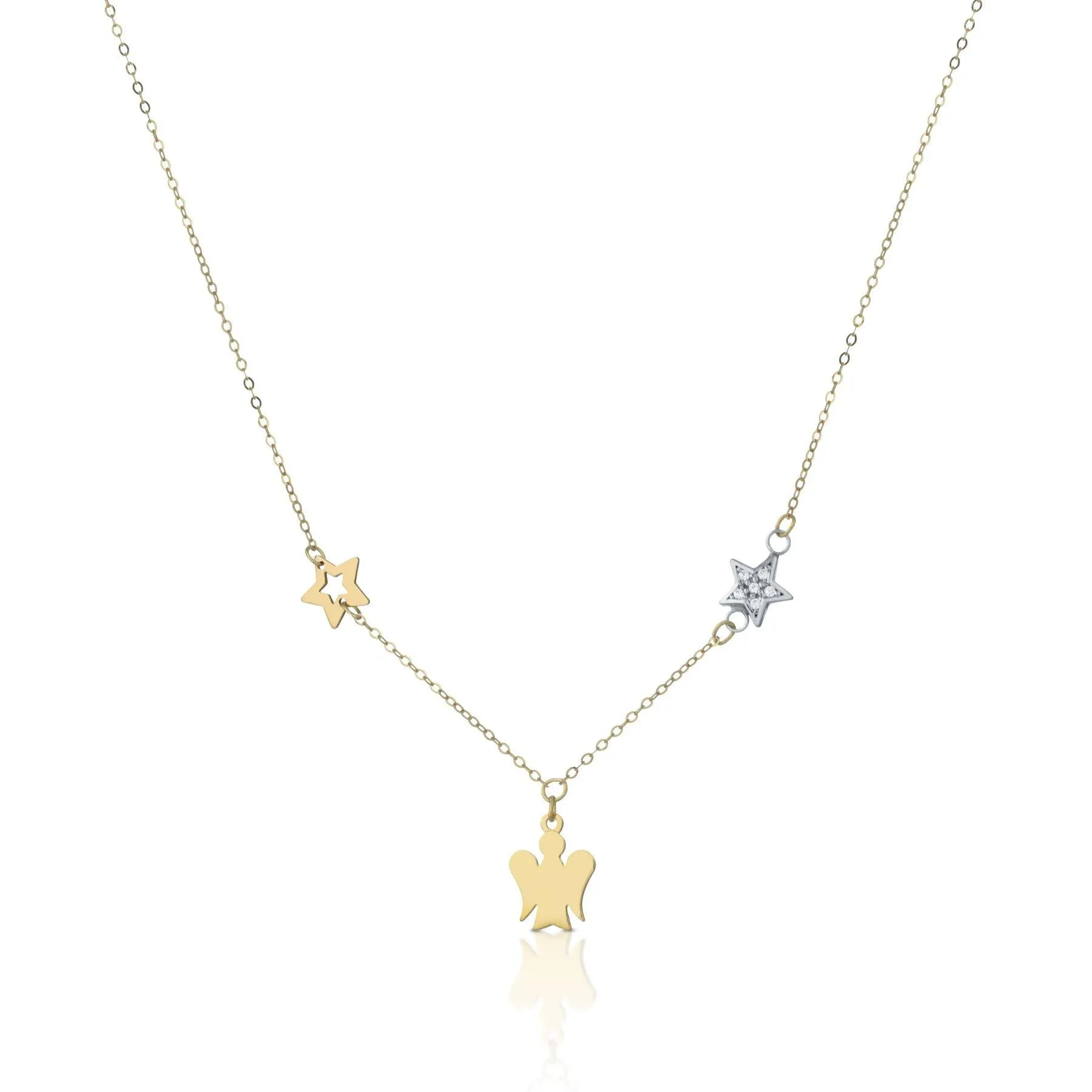 Collana Young con pendente angelo in oro giallo e stella