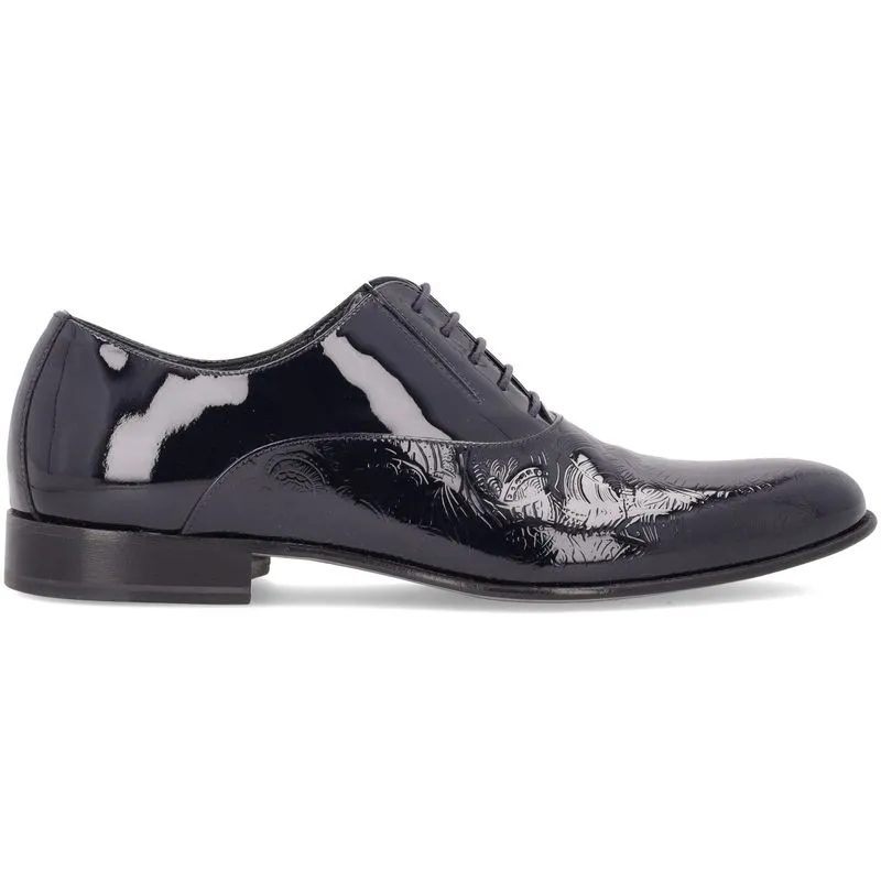 Derby in vernice blu con intarsi 