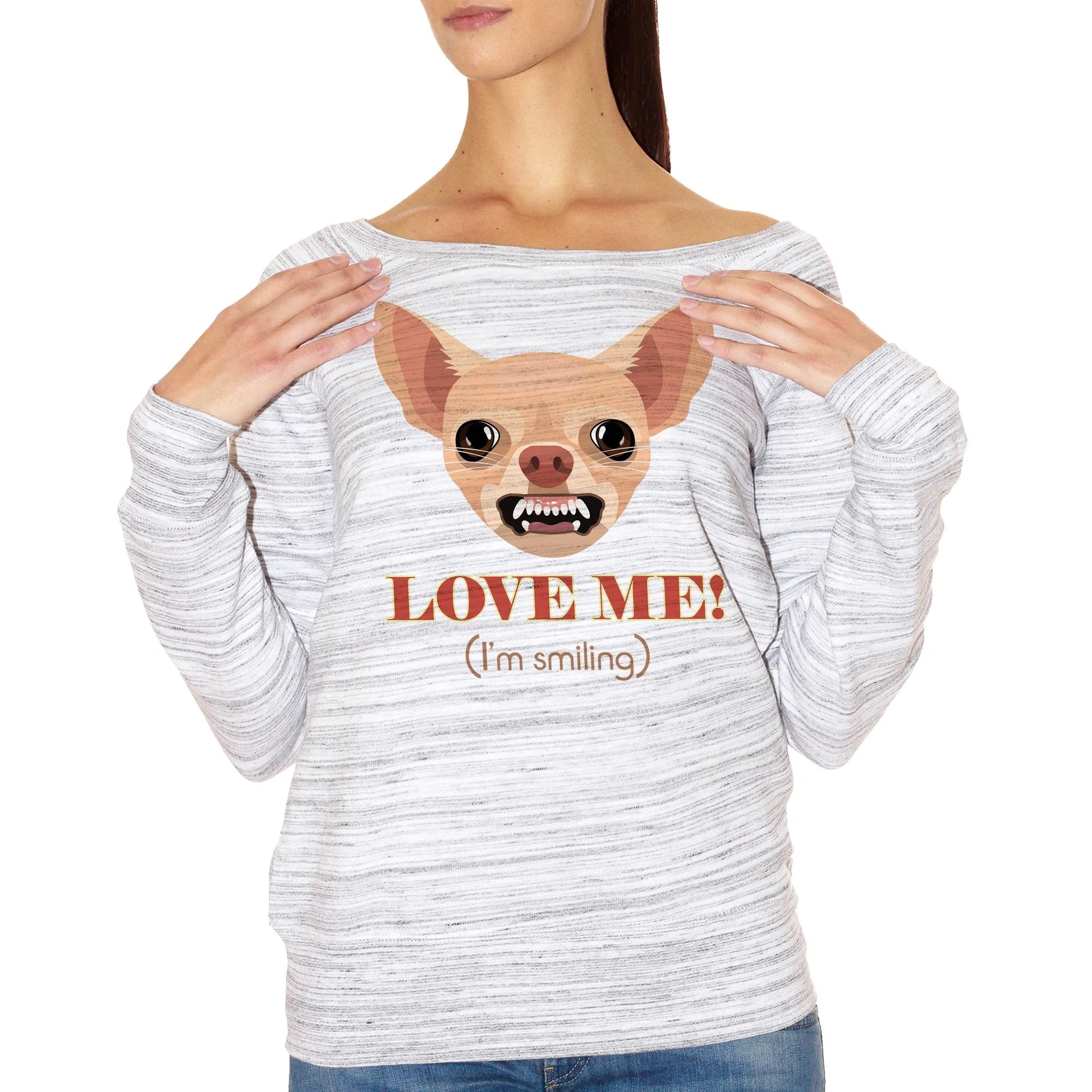 FELPA FASHION DONNA chihuahua-chiwawa-cane-dog-smile-pet-aninali-funny