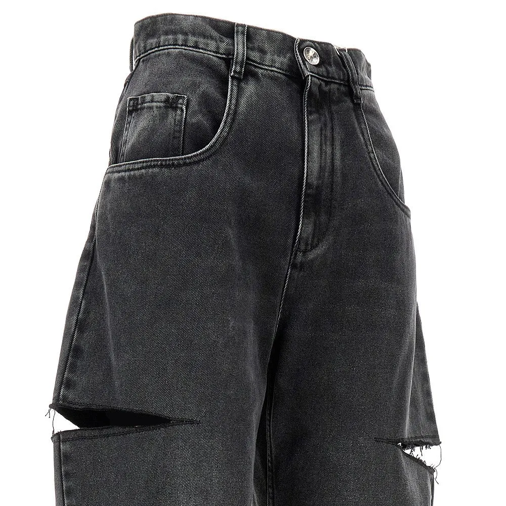 Jeans a vita alta con strappi laterali