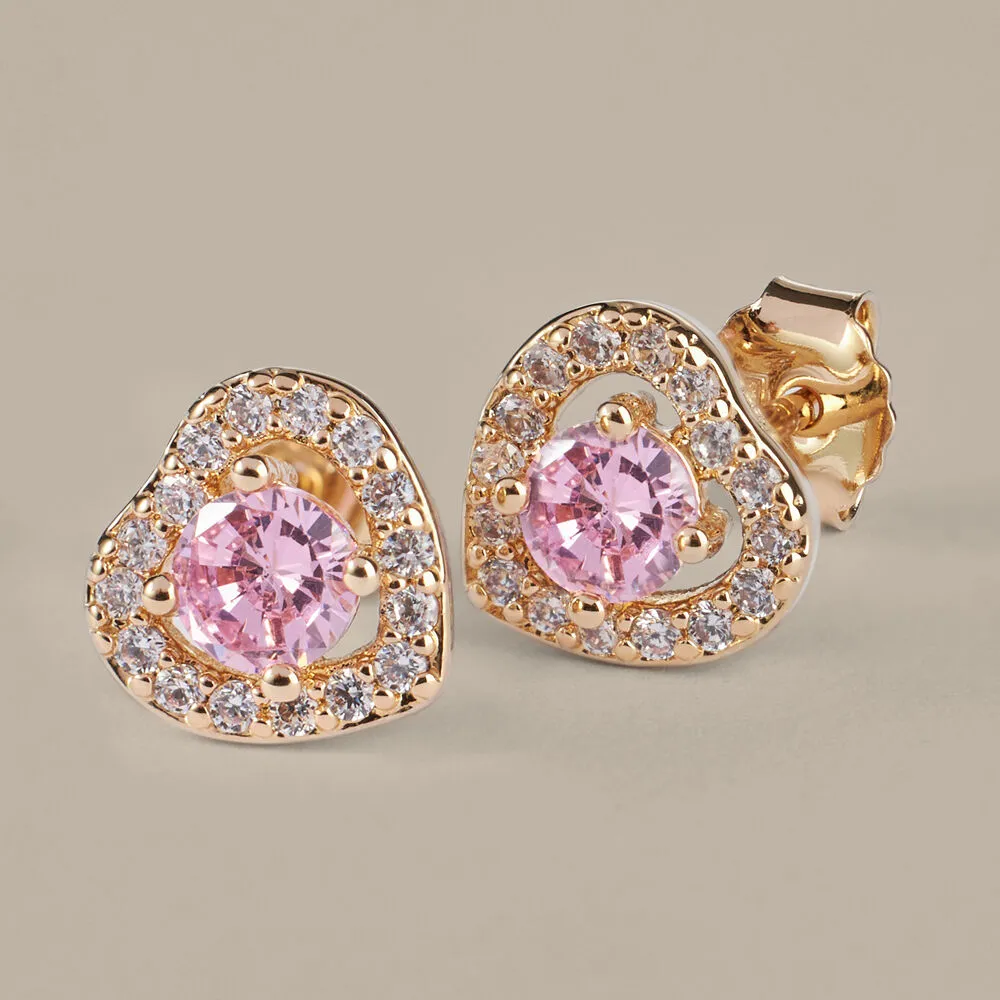 Orecchini Lobo Cuore Golden Dream Placcato Oro Giallo Cubic Zirconia Rosa Cubic Zirconia Bianco 1686493