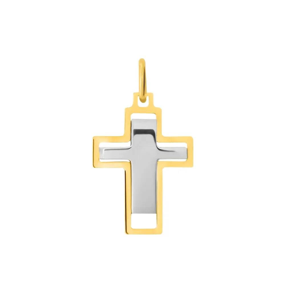 Pendente Croce L'homme Or Oro Bicolore Giallo / Bianco 375/1000 1429416