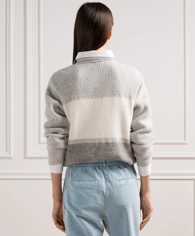 Peserico Maglia grigia in lana, seta e cashmere con coulisse S99071F079F018