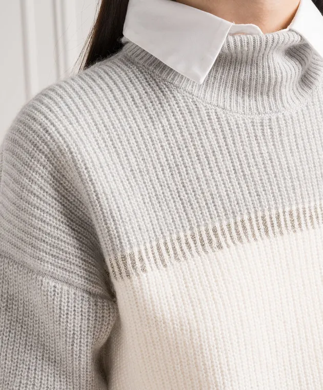 Peserico Maglia grigia in lana, seta e cashmere con coulisse S99071F079F018