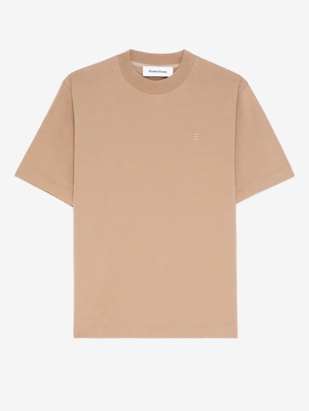 T-shirt classica beige con colletto a bordo alto e logo