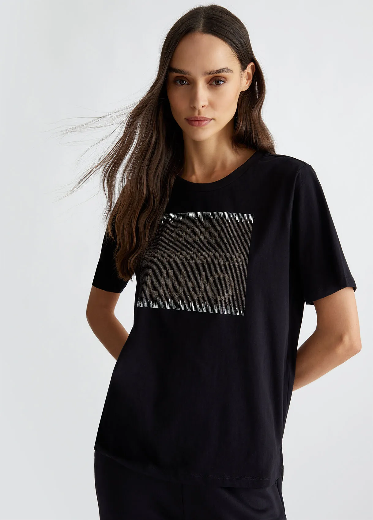 T-shirt con logo e strass