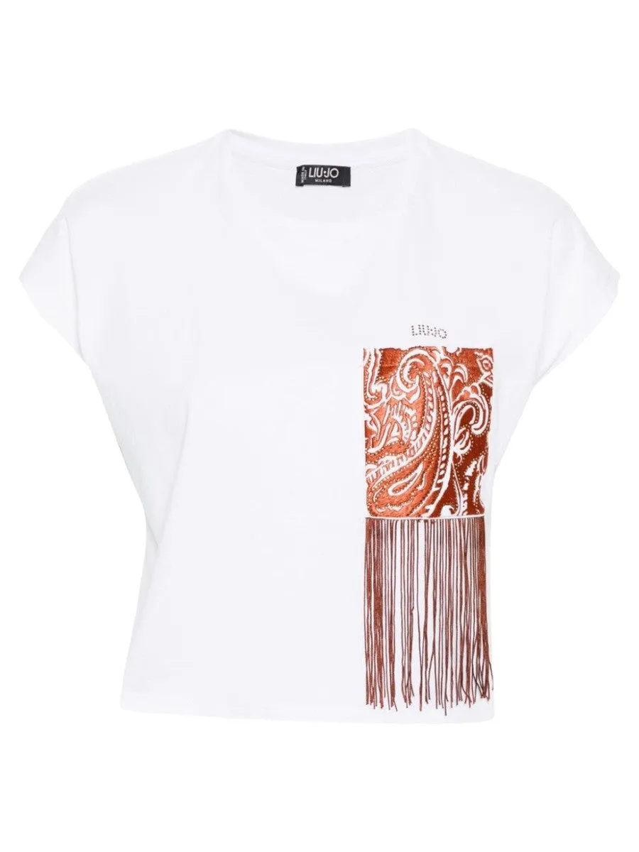 T-shirt con tasca e frange