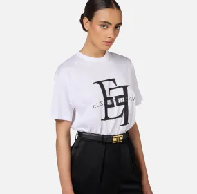 T-shirt Jersey Maxi Logo Bianco Elisabetta Franchi