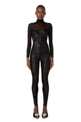 Tuta in tulle ricamato e paillettes