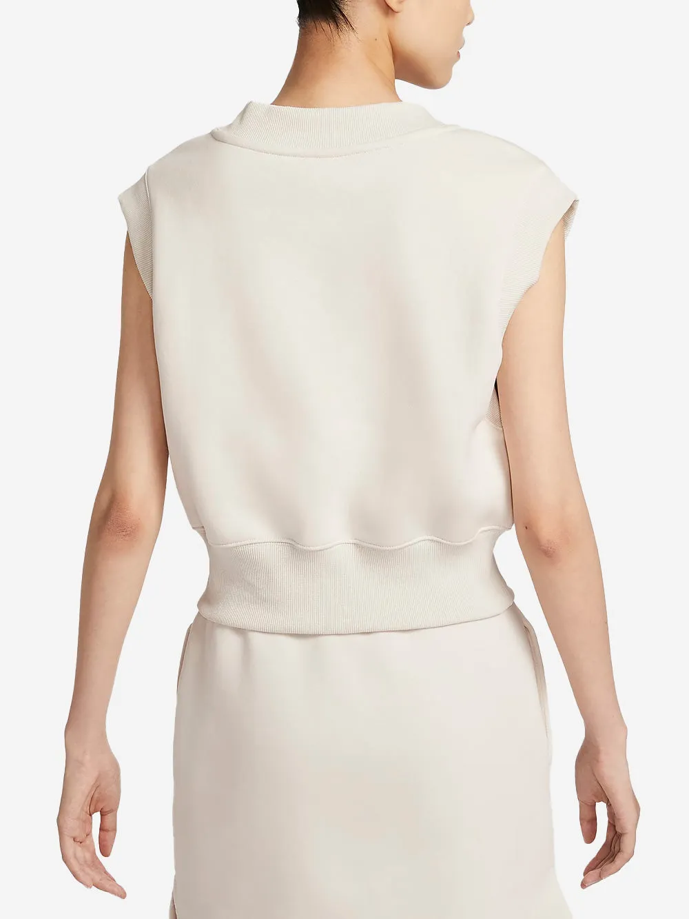 W Top corto senza maniche beige con scollo a V